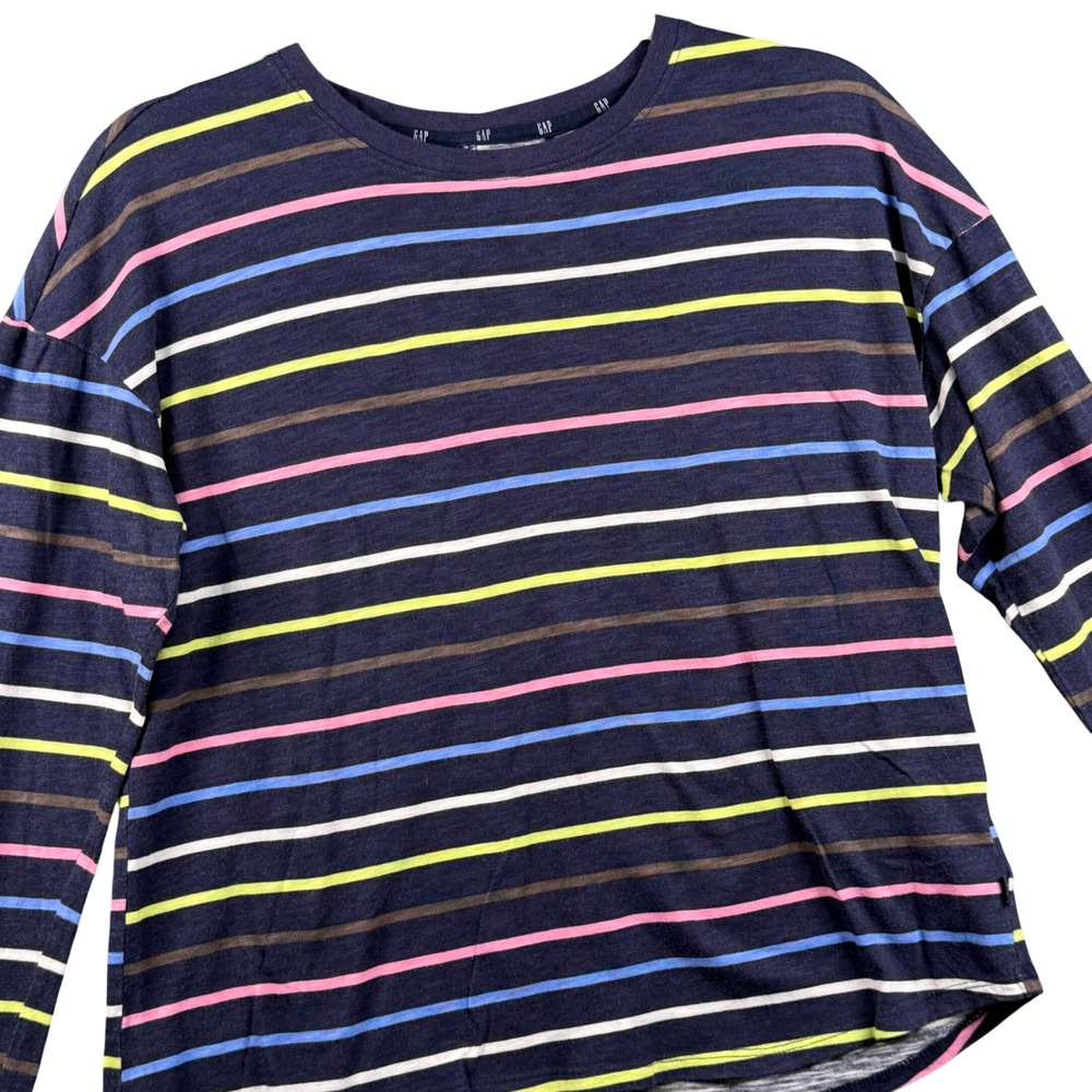 Gap‎ Womens Size Small Crew Neck Rainbow Multi Color Stripes LS Cotton Modal Top